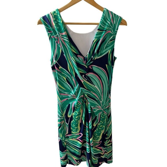 Lilly Pulitzer Bristol Dress Navy Tiger Palm Leaf Pink Gold Beaded Size X-Small - Picture 5 of 11